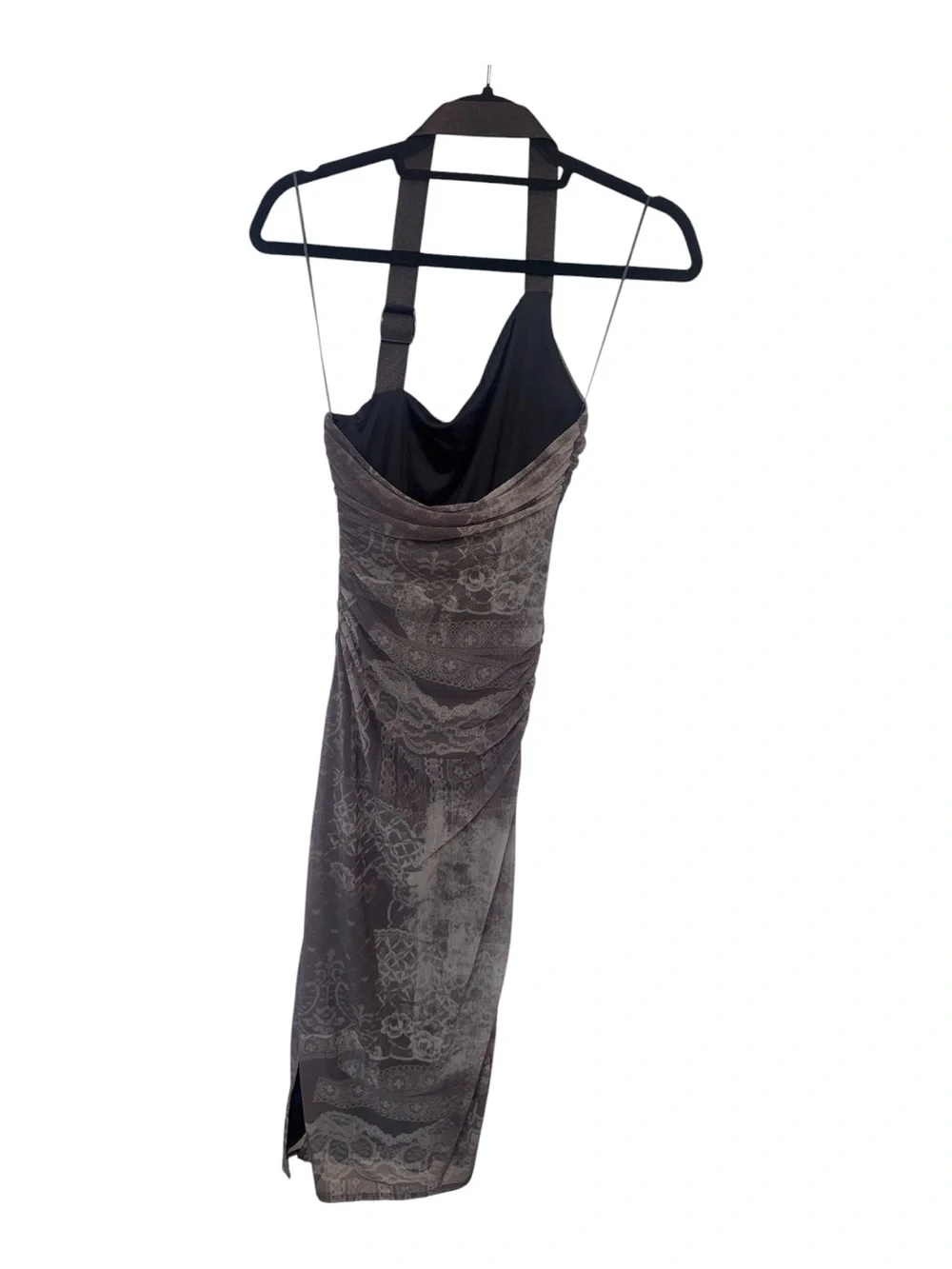 silence + noise Charcoal Halter Lace-Print Midi Dress
